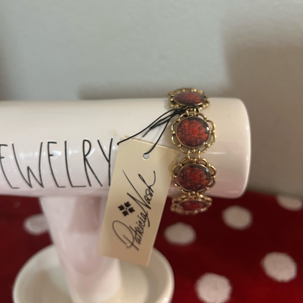 NWT Patricia Nash Red and Gold Floral Bracelet #PNBR